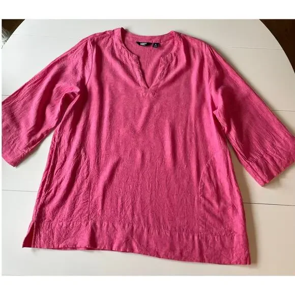 Lands’ End Tunic Top Sz XL Linen Blend Pockets Pink V-Neck Lagenlook Casual - Picture 7 of 12